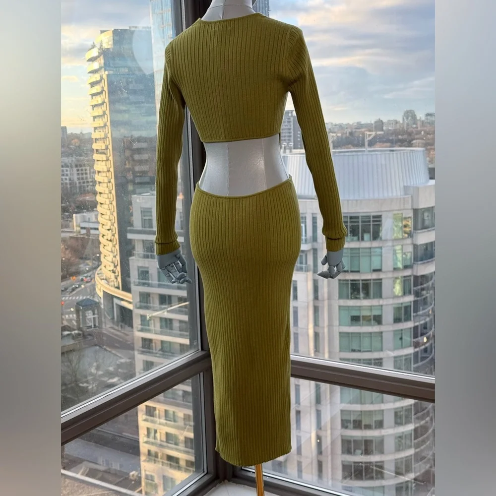 🆕 CAMILA COELHO 🧿 NWOT Rosabella Knit Midi Dress, Olive - Sz S